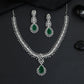 Rosette pendant rhodium necklace with double strand silhouette