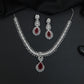Rosette pendant rhodium necklace with double strand silhouette
