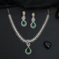 Rosette pendant rhodium necklace with double strand silhouette