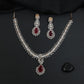Rosette pendant rhodium necklace with double strand silhouette