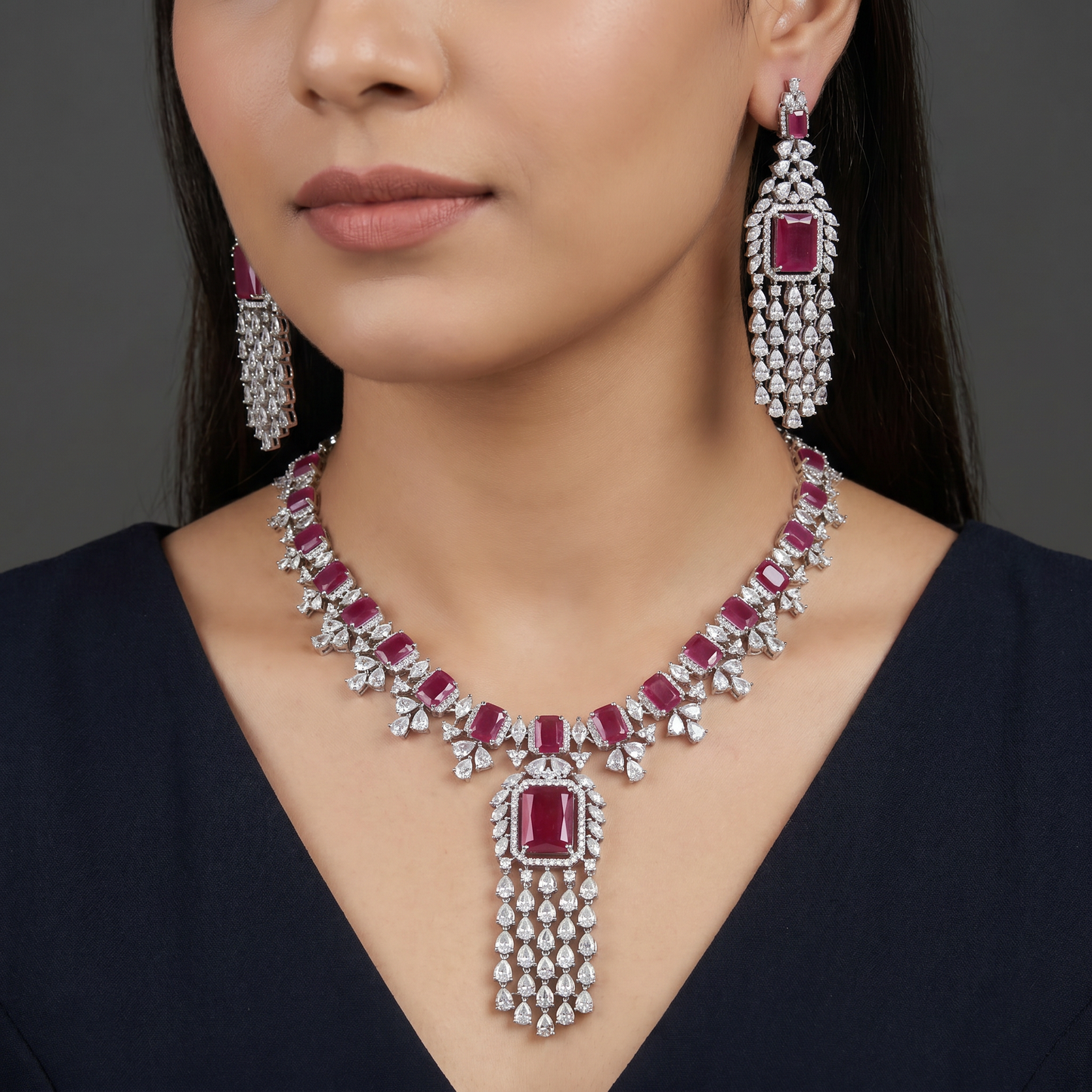 Chandelier fringe necklace set with pendant tassel centerpiece