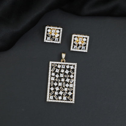 Designer Pendant Set with Open Grid and Geometric Accents