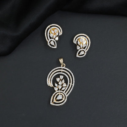 Curved Teardrop Pendant Set with Bloom Inspired Details