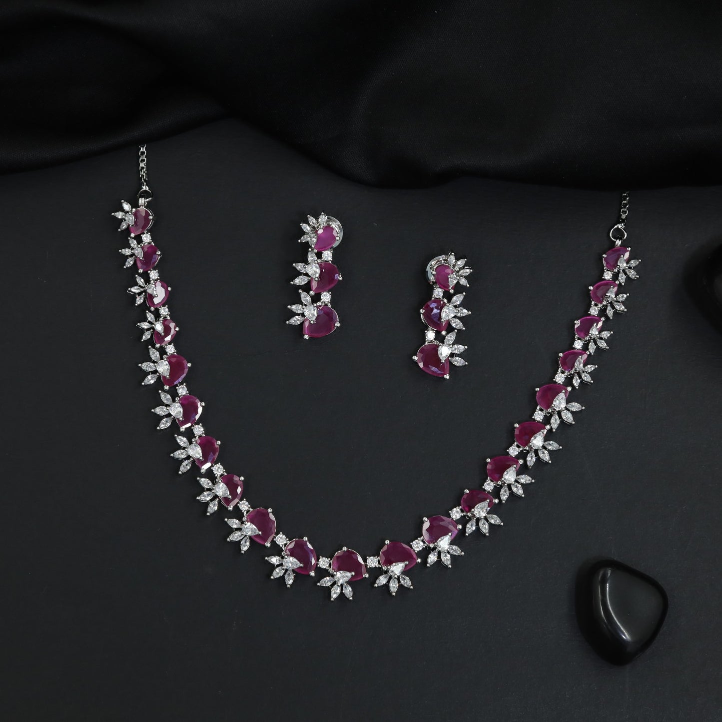 Grand Occasion rhodium necklace set with botanical collar formation