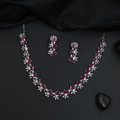 Grand Occasion rhodium necklace set with botanical collar formation