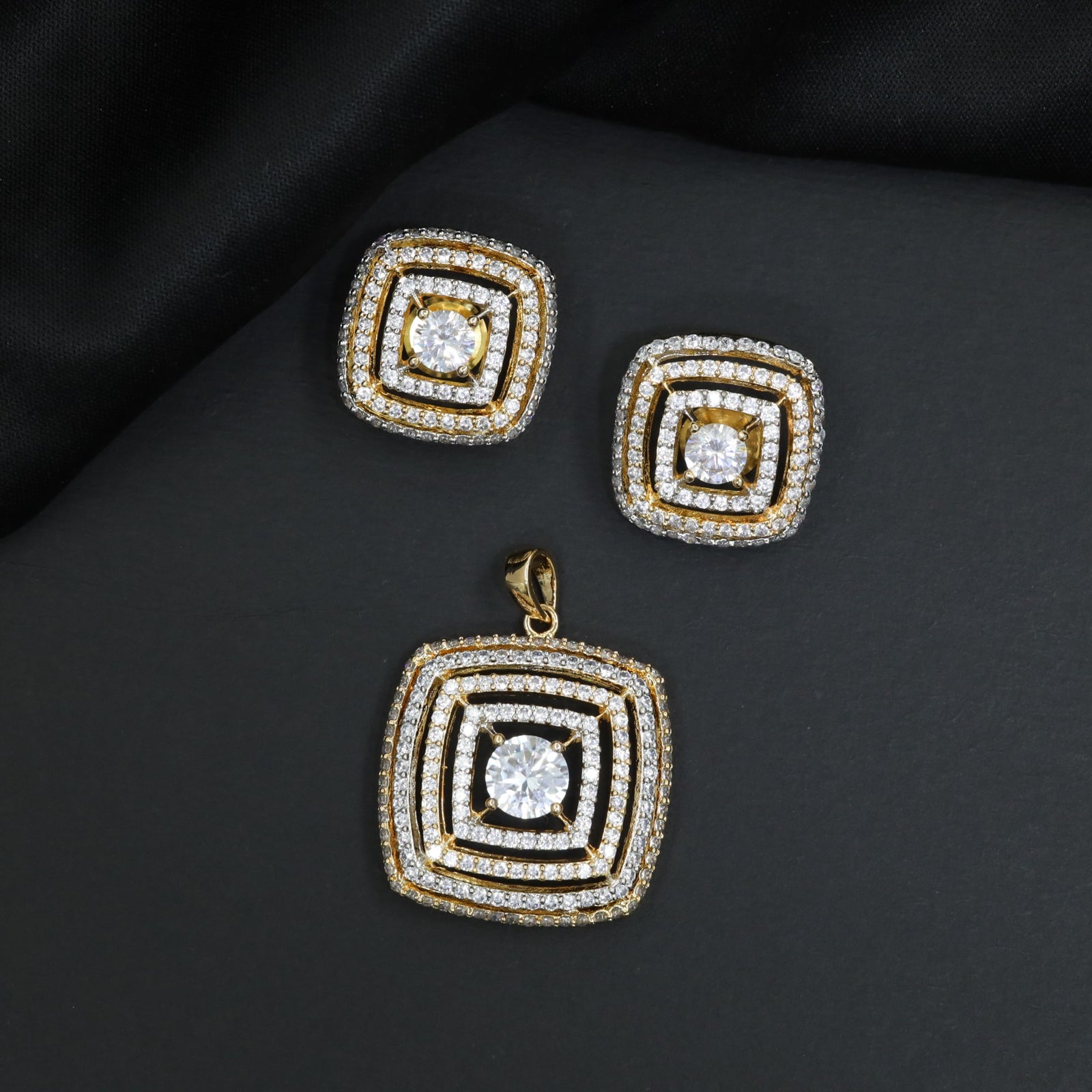 Geometric Square Pendant Set with Open Center Detailing