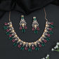 Pearl Fringe Crystal Rose Gold Necklace Set with Teardrop Accents