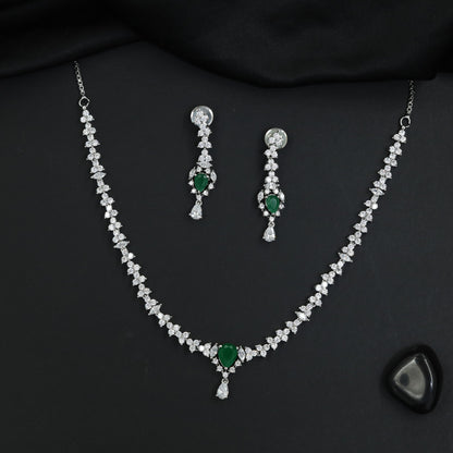 Crown Jewels Edit rhodium necklace set with sculpted pendant accent