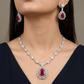 Teardrop pendant rhodium necklace set with station link detailing