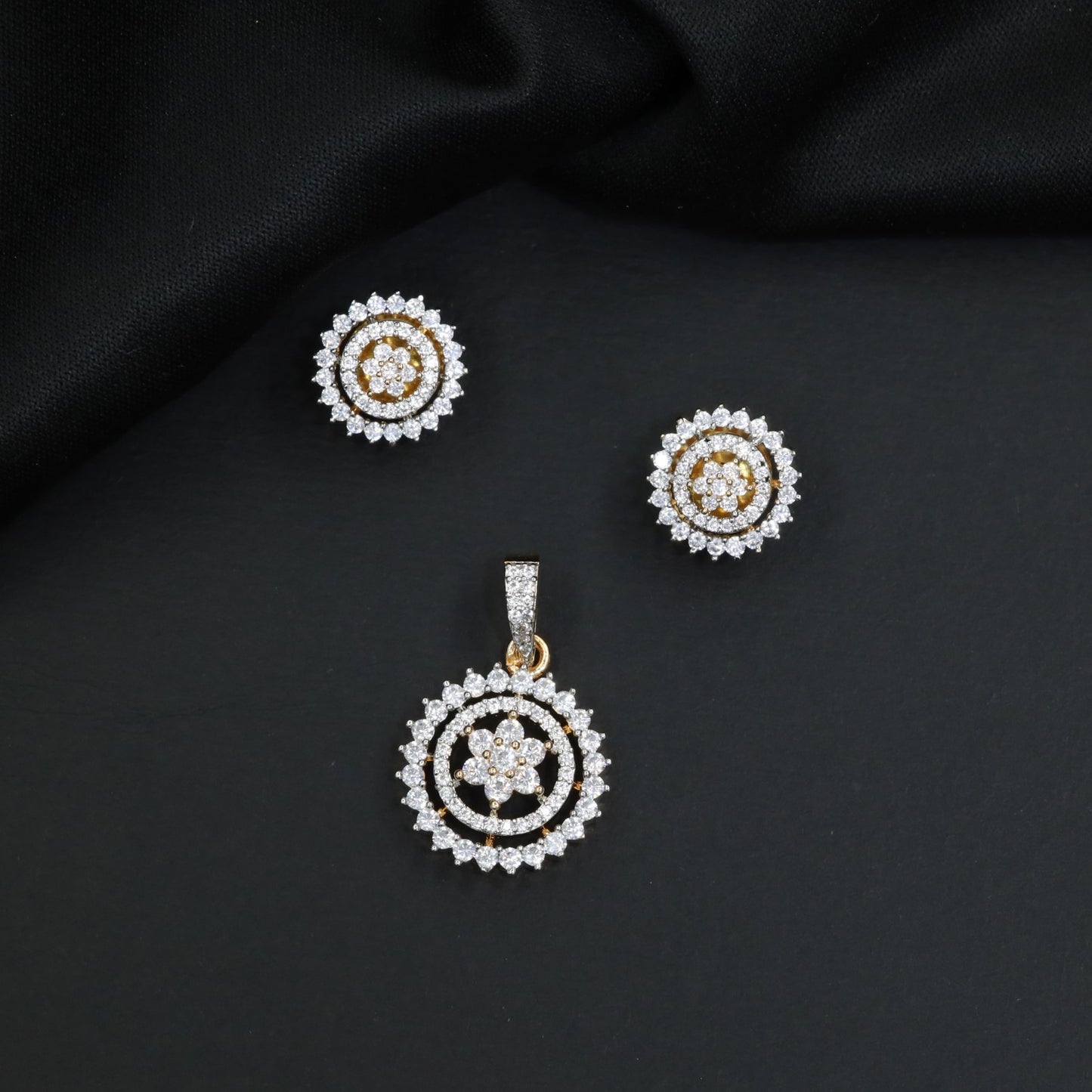 Concentric Circle Pendant Set with Floral Center Detailing