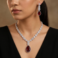 Architectural elegance rhodium necklace set with geometric neckline design