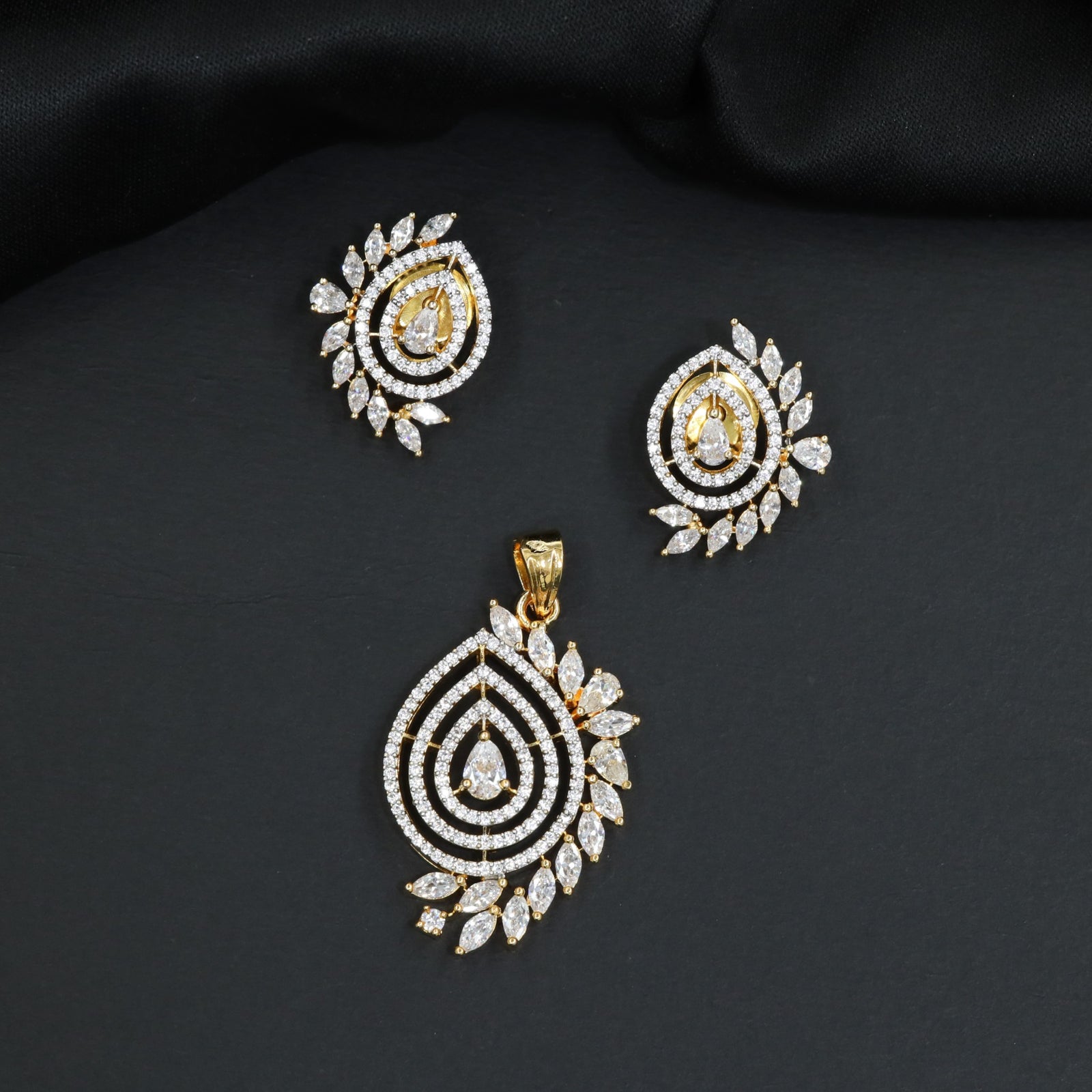 Designer Pendant Set with Layered Pear Silhouette Detailing