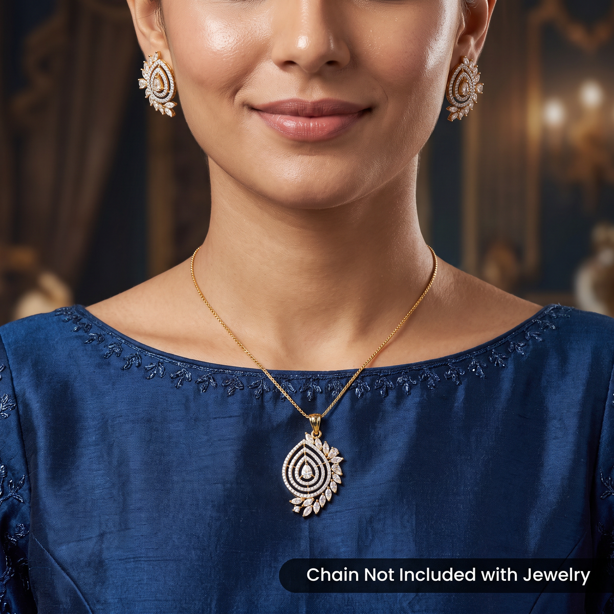 Designer Pendant Set with Layered Pear Silhouette Detailing