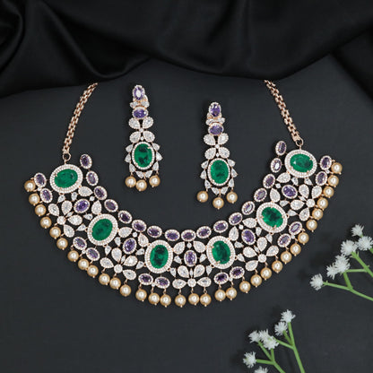 Royal Rose Gold Crystal Choker Set with Pearl Drop Accents