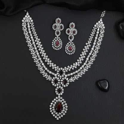 Luxe craftsmanship rhodium necklace set with layered strand formation