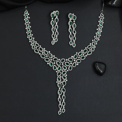 Prestige collection rhodium necklace set with orbital station arrangement