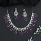 Pearl Accent Rhodium Necklace Set with Layered Drop Design