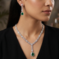 Y-drop rhodium necklace set with pendant frame centerpiece