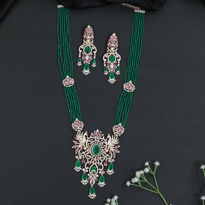 Traditional Crystal Rose Gold Beads Necklace Set with Floral Scrollwork