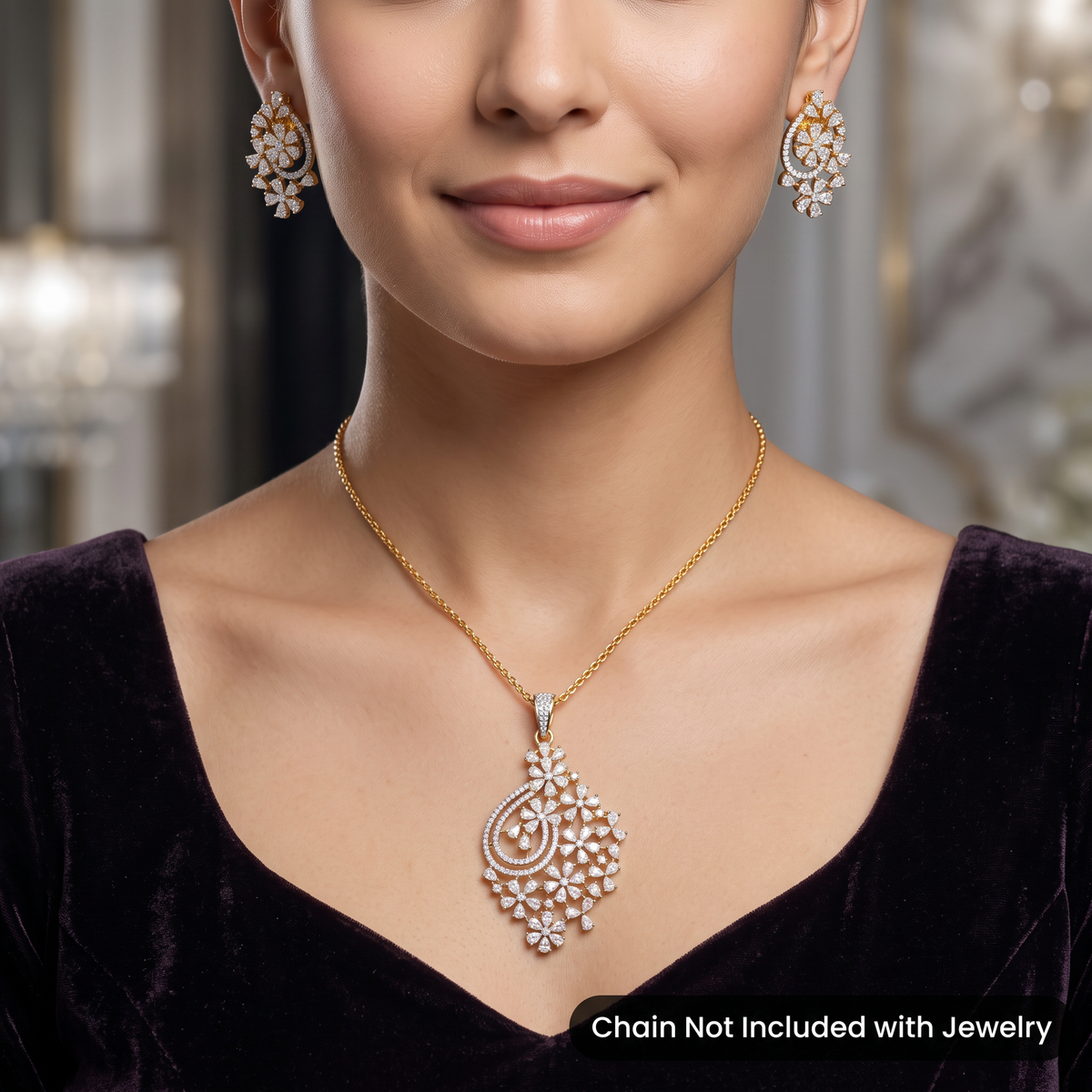 Floral Cascade Pendant Set with Decorative Curved Design
