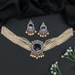 Multi Strand Pearl Rose Gold Crystal Choker Set with Ornamental Medallion