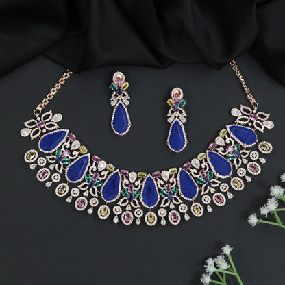 Statement Crystal Rose Gold Choker Set with Floral Vine Detailing