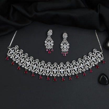 Art Deco inspired rhodium choker with geometric openwork accents