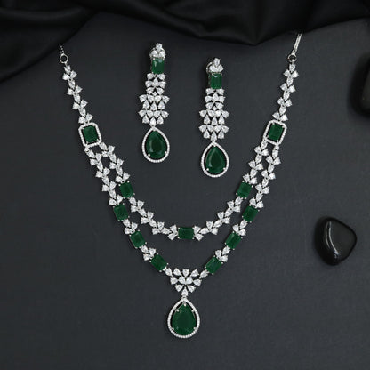 Gallery series rhodium necklace set featuring floral station detailing