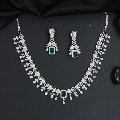 Couture inspired rhodium necklace set with floral collar silhouette