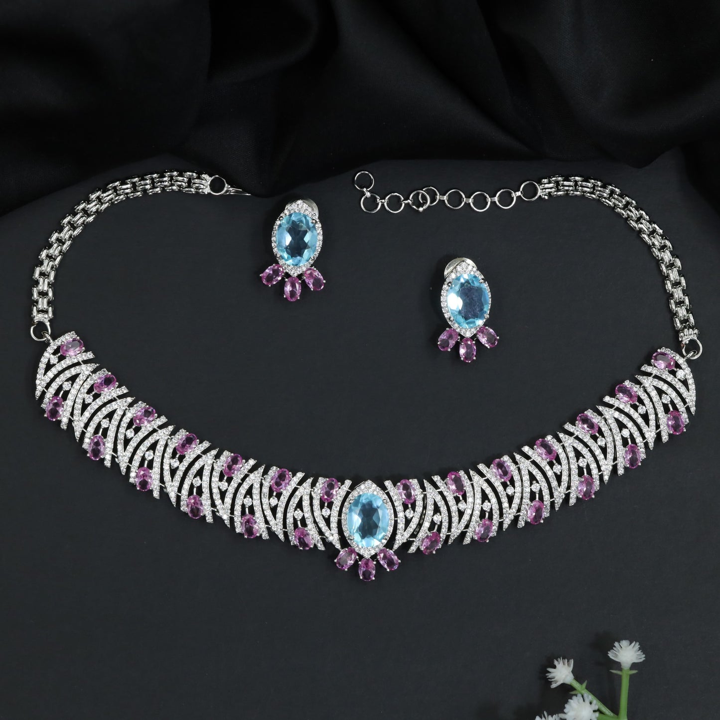 Decorative Crystal Rose Gold Necklace with Matching Earrings