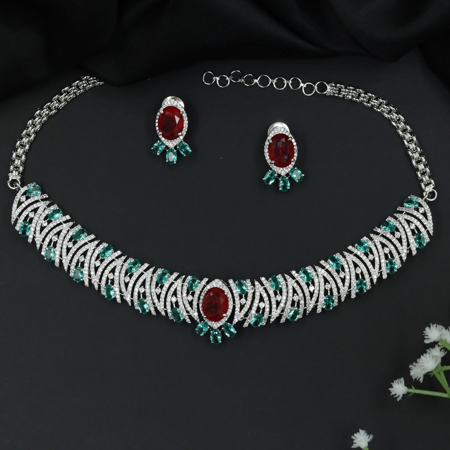 Decorative Crystal Rose Gold Necklace with Matching Earrings