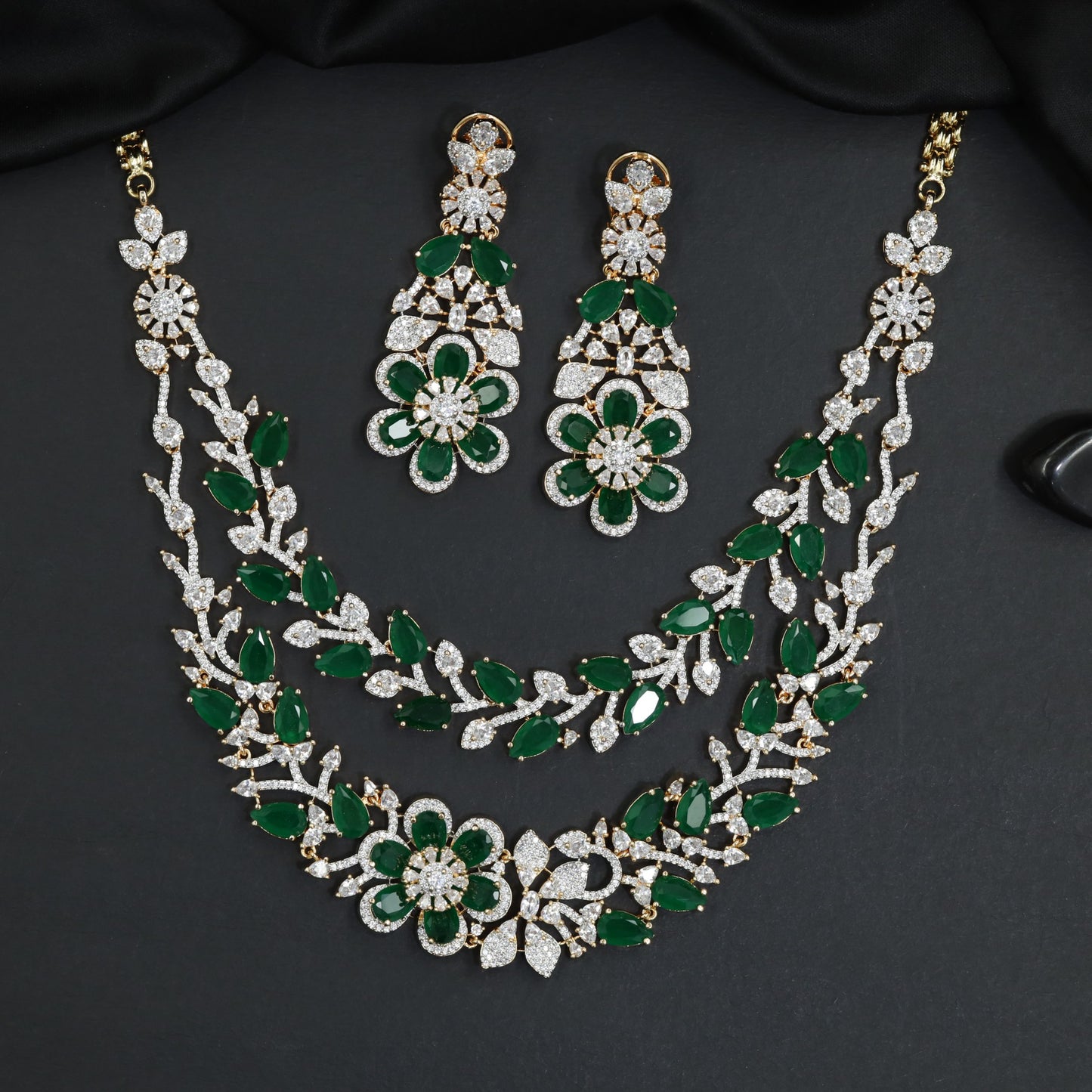 Signature design GJ necklace set with floral medallion highlights