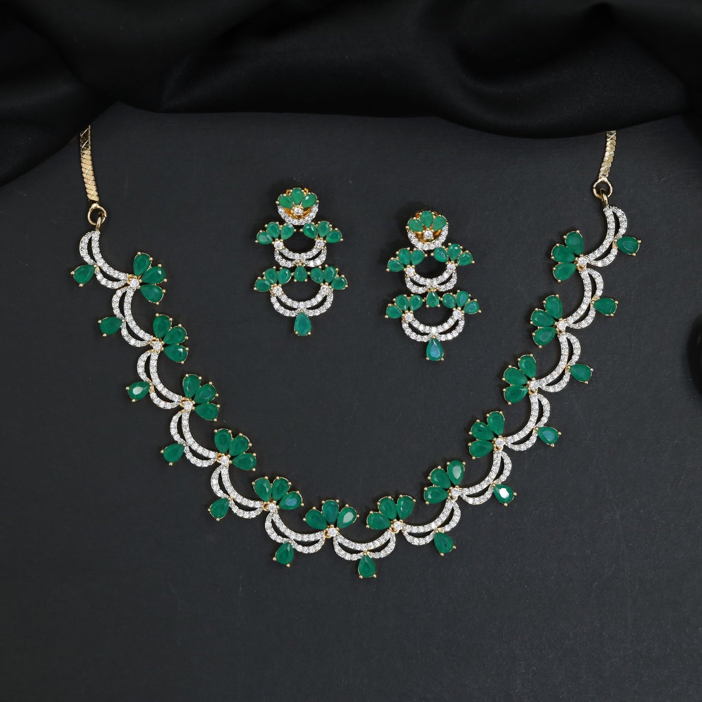 Botanical scroll GJ necklace set with matching statement earrings
