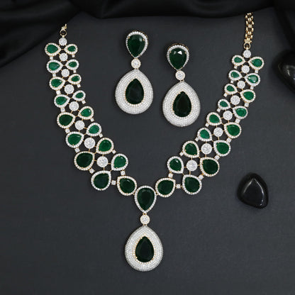 Contemporary pear frame GJ necklace set with statement pendant drop