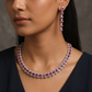 Art deco linework rhodium necklace set with geometric drop earrings