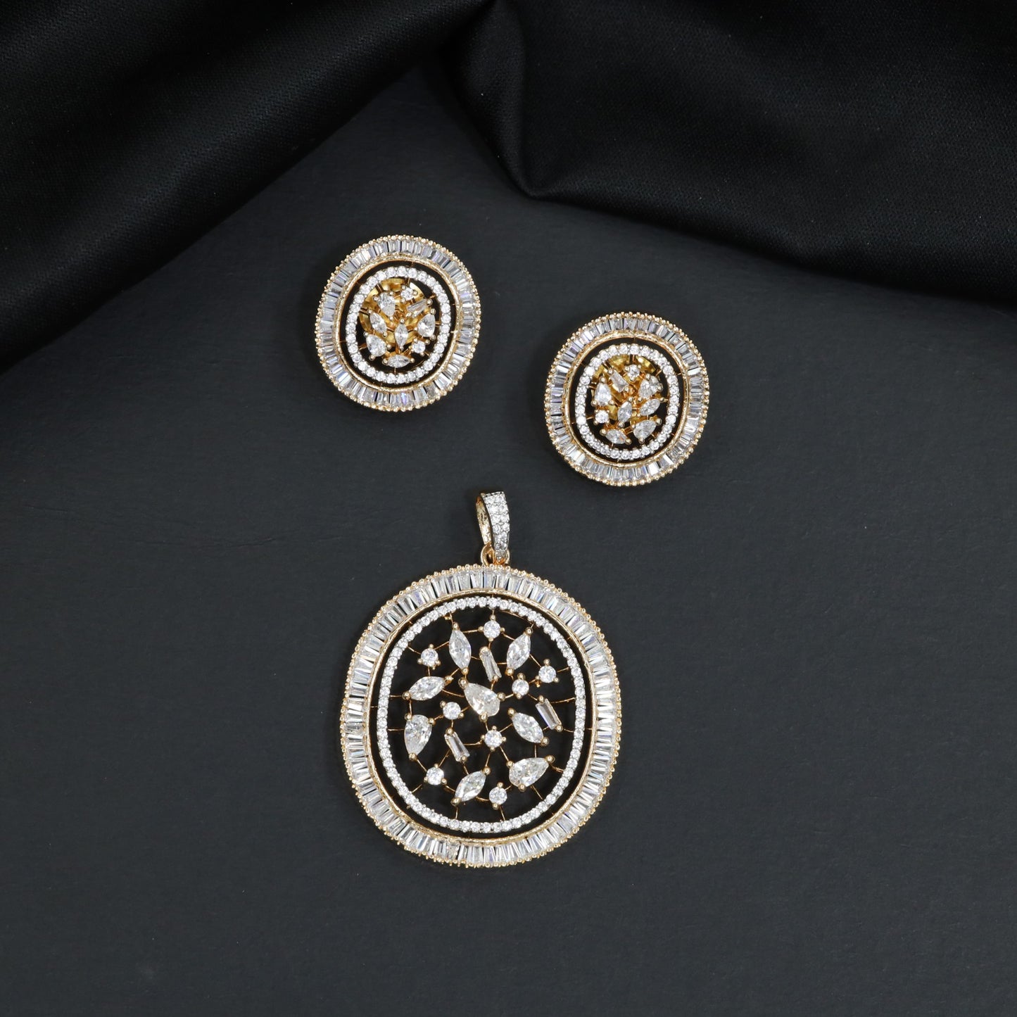 Openwork Floral Pendant Set with Matching Earrings