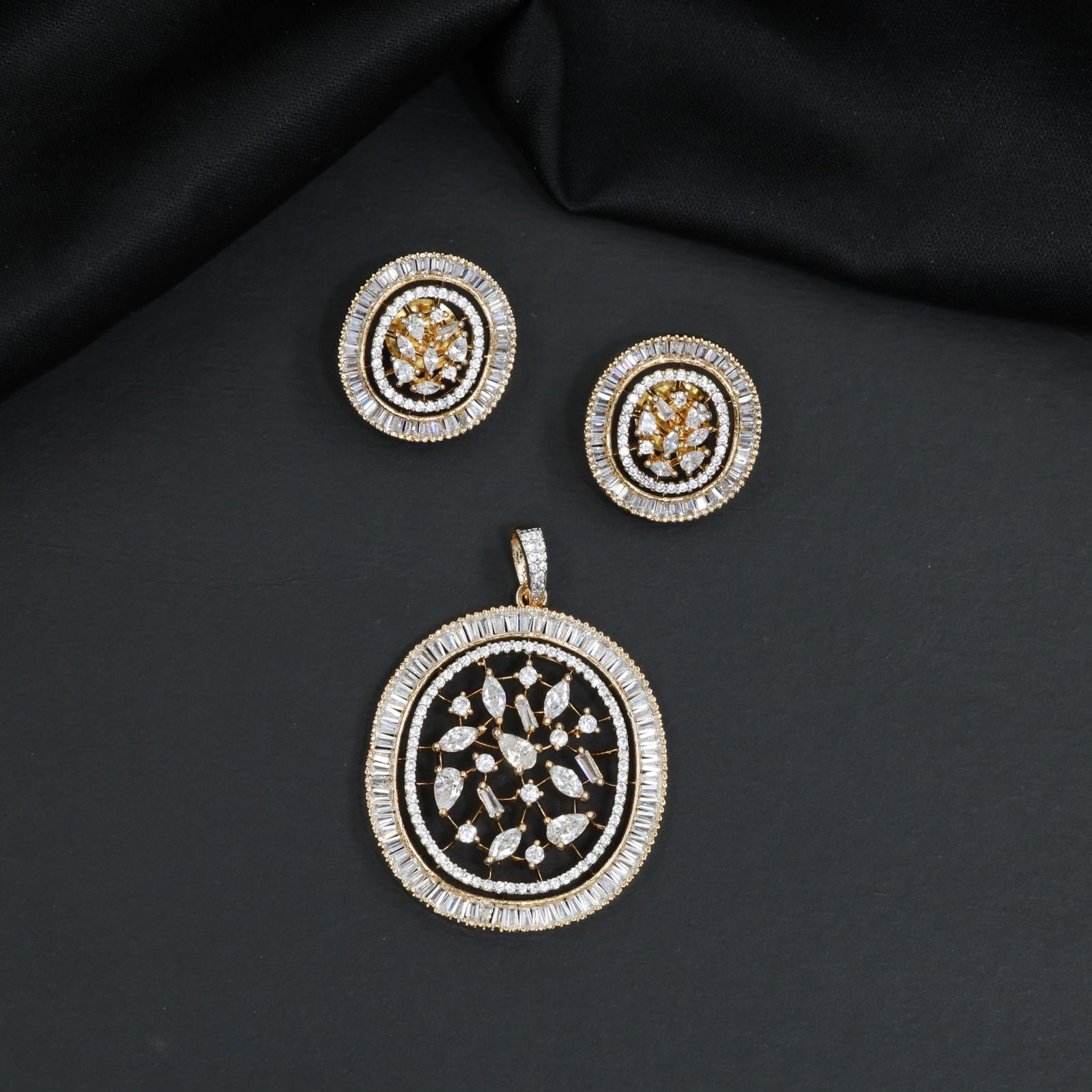 Openwork Floral Pendant Set with Matching Earrings