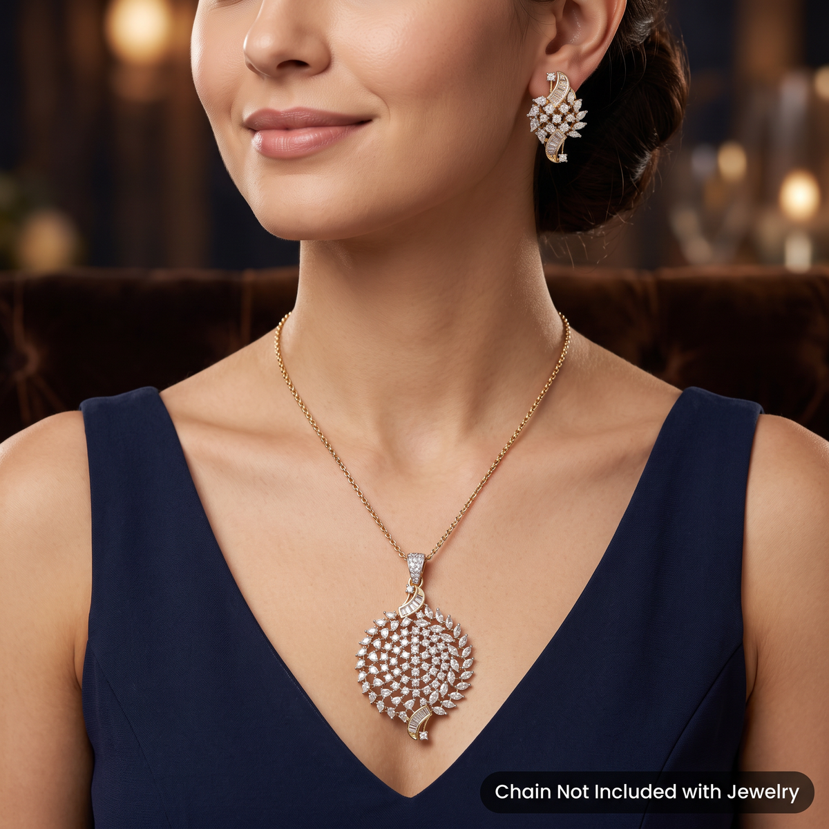 Statement Pendant Set with Petal Halo Pattern