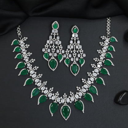 Bridal edit rhodium necklace set with grand chandelier earrings