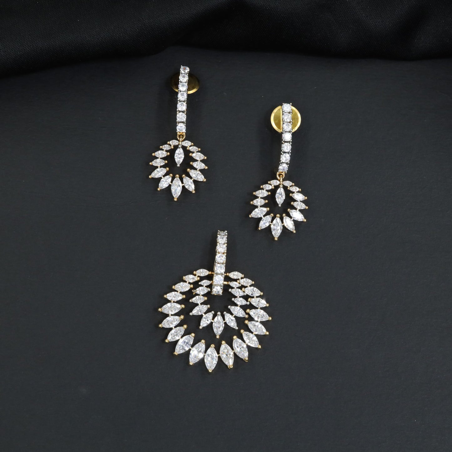 Floral Wreath Pendant Set with Marquise Detailing