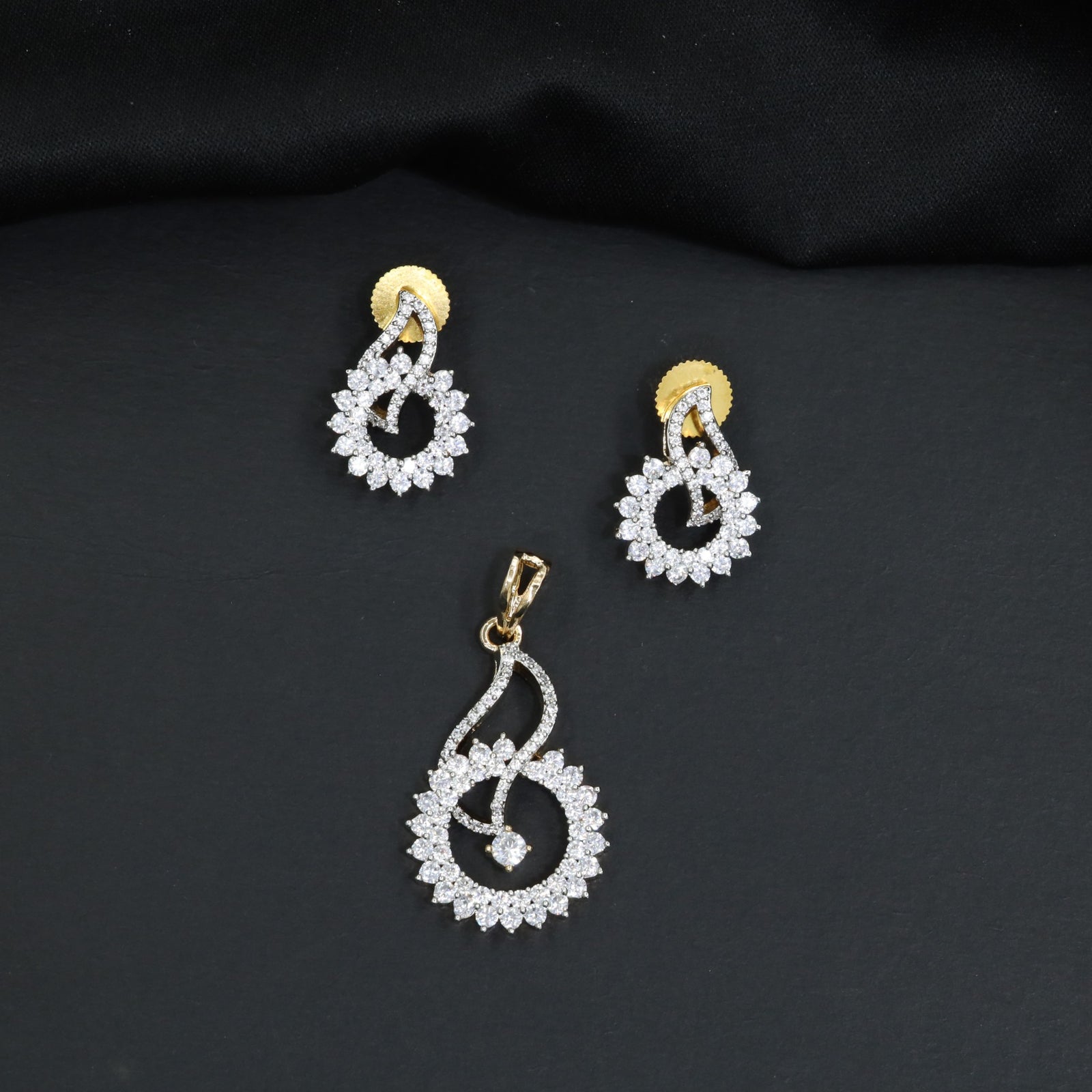 Designer Pendant Set Featuring Circular Halo Styling
