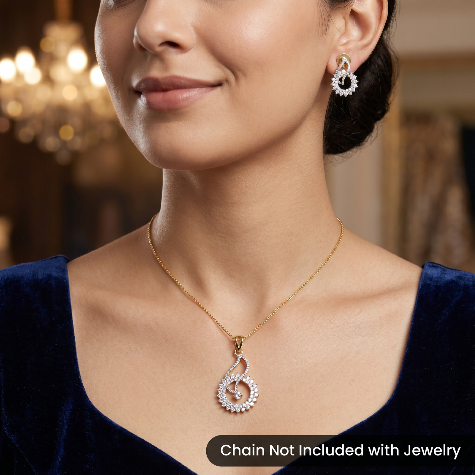 Designer Pendant Set Featuring Circular Halo Styling