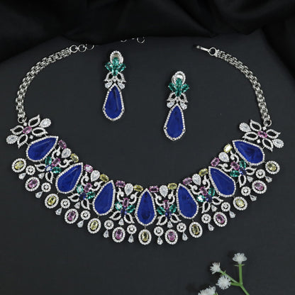 Crystal Rhodium Choker with Floral and Geometric Design