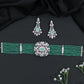 Rhodium Beads Choker with Floral Medallion Centerpiece