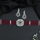Rhodium Beads Choker with Floral Medallion Centerpiece