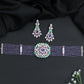 Rhodium Beads Choker with Floral Medallion Centerpiece