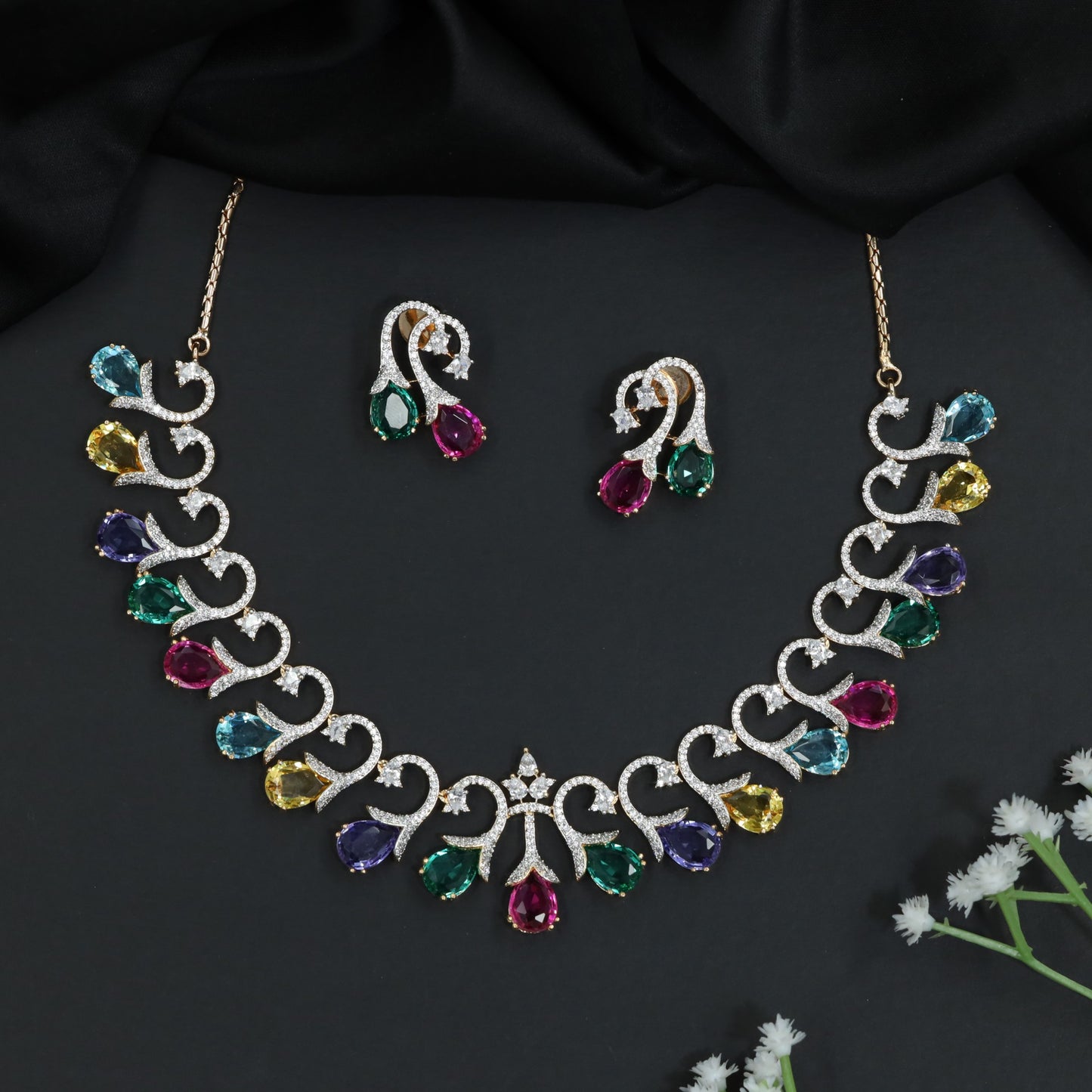 Statement GJ Necklace with Decorative Crystal Swirls