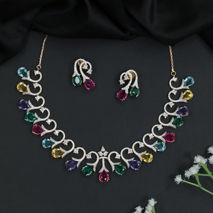 Statement GJ Necklace with Decorative Crystal Swirls