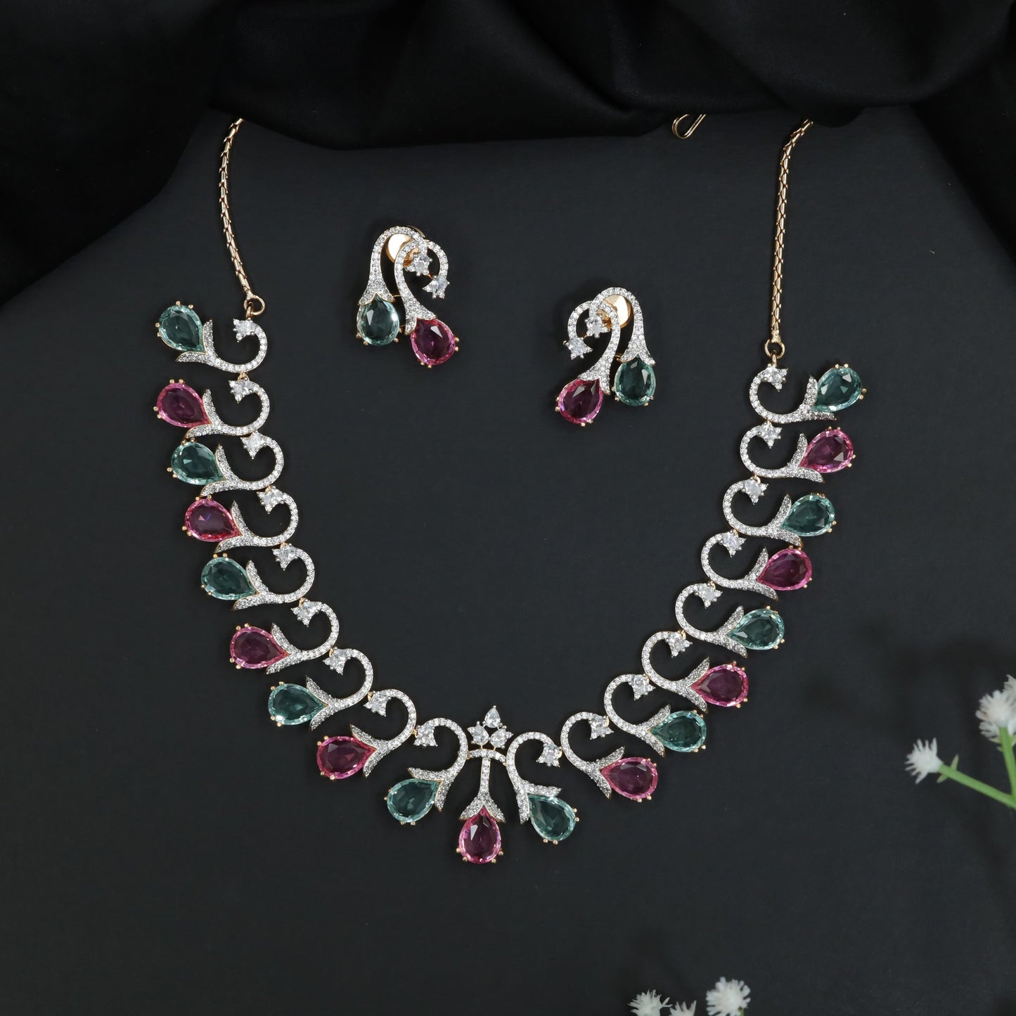 Statement GJ Necklace with Decorative Crystal Swirls