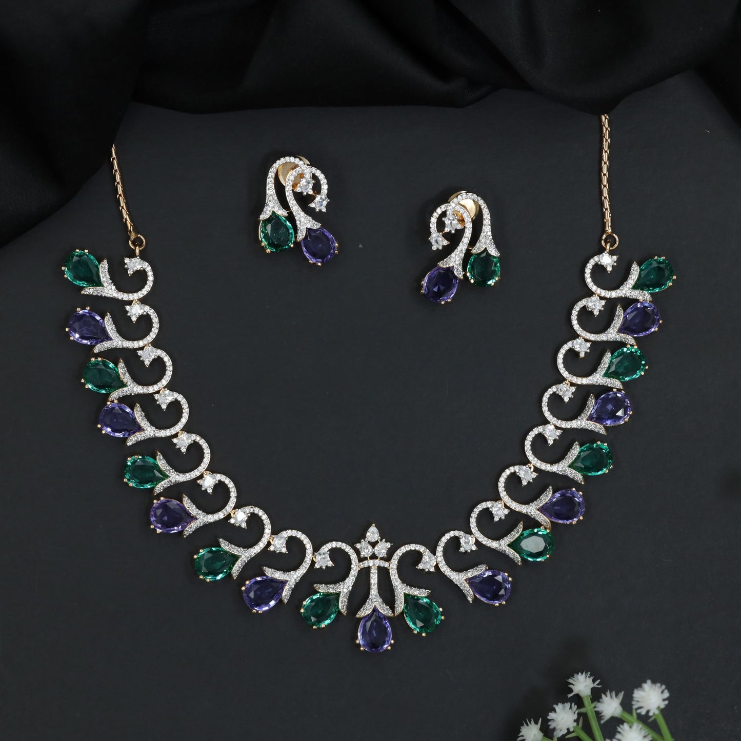 Statement GJ Necklace with Decorative Crystal Swirls